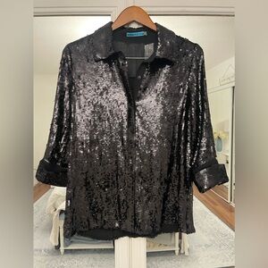 Alice + Olivia Sequin Black Blouse /Cardigan - Size Small